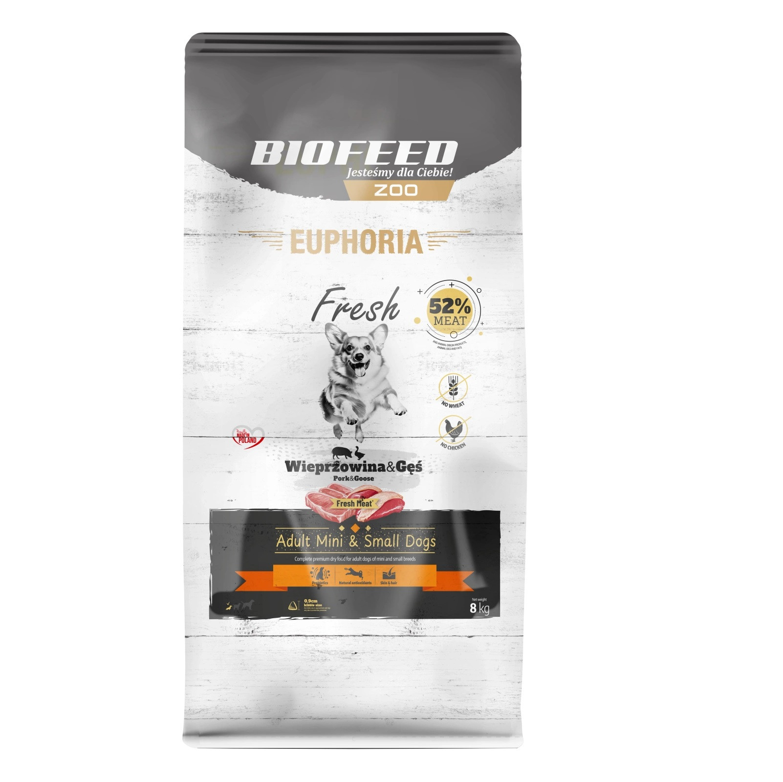 BIOFEED Euphoria Fresh Adult Mini & Small Wieprzowina z gęsią - sucha karma dla psa - 8kg
