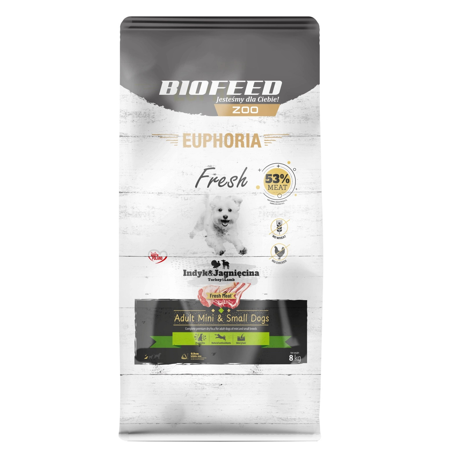BIOFEED Euphoria Fresh Adult Mini & Small Indyk z jagnięciną - sucha karma dla psa - 8kg