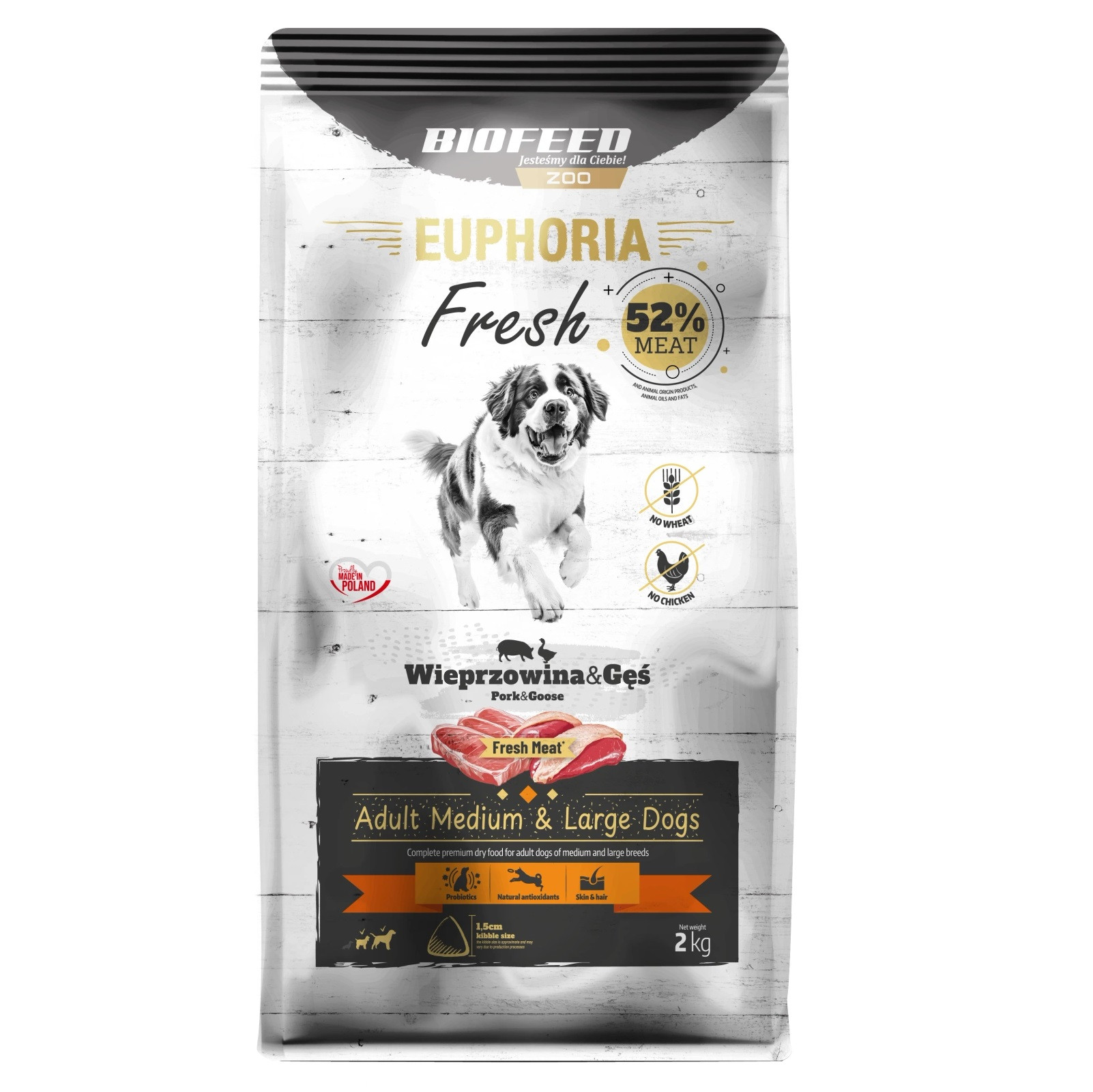 BIOFEED Euphoria Fresh Adult Medium & Large Wieprzowina z gęsią- sucha karma dla psa - 2kg
