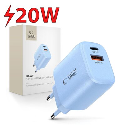 Ładowarka sieciowa TECH-PROTECT NCA20 PD 20W/QC3.0 Jasnoniebieski