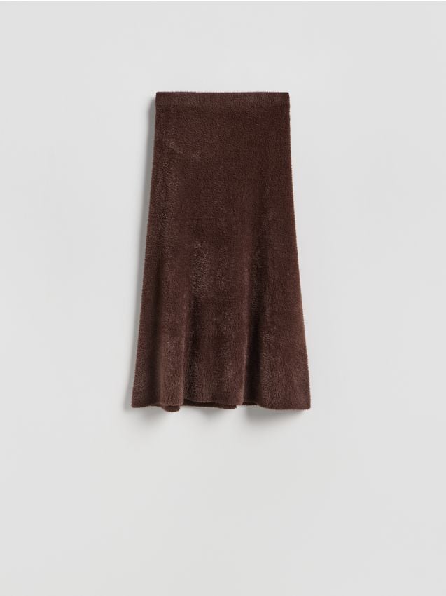 Reserved - Pluszowa spódnica midi - ciemnobrązowy