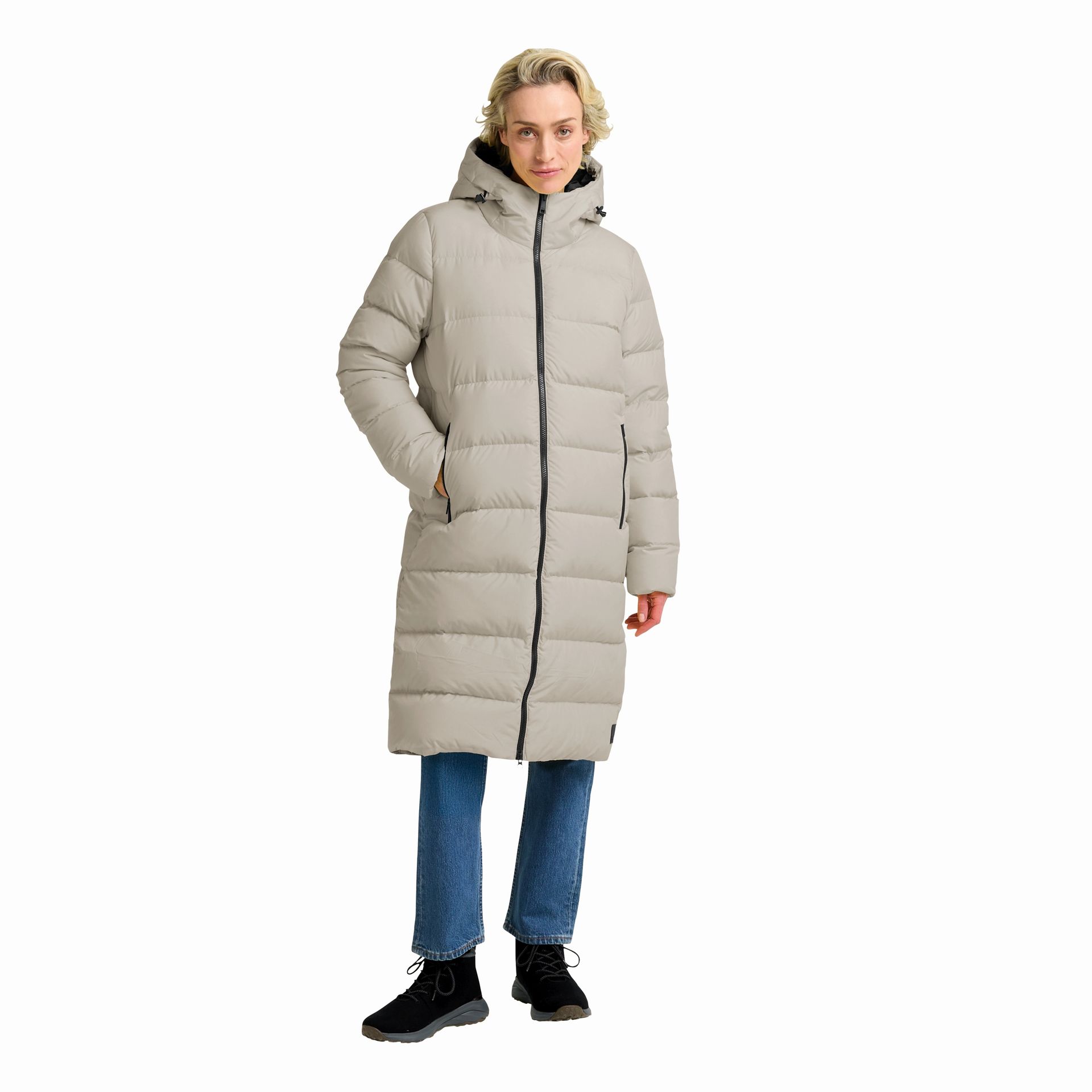 Damski płaszcz puchowy Jack Wolfskin FROZEN PALACE COAT W RDS pale sand - S