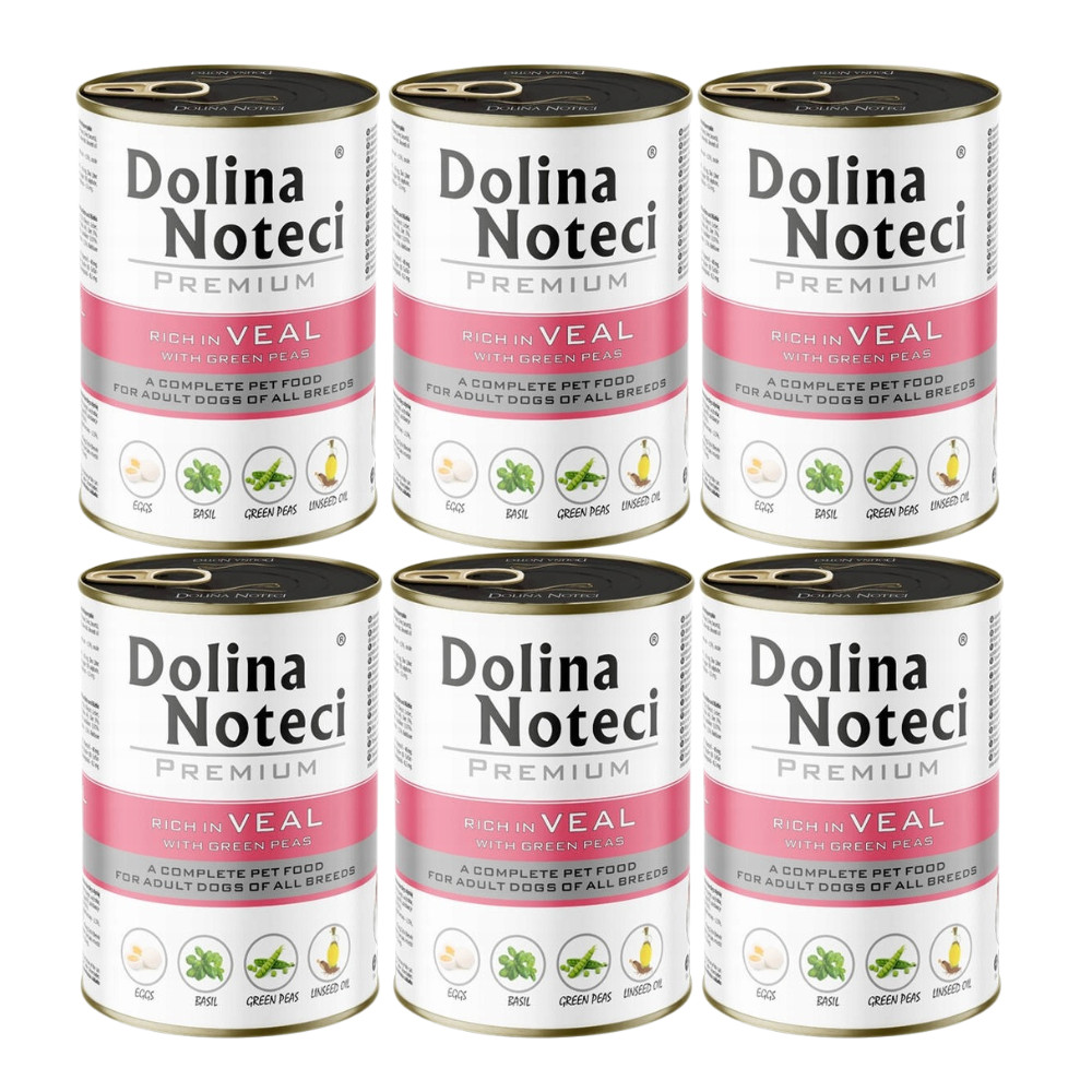 DOLINA NOTECI Premium Bogata w cielęcinę z zielonym groszkiem - mokra karma dla psa - 6x400g
