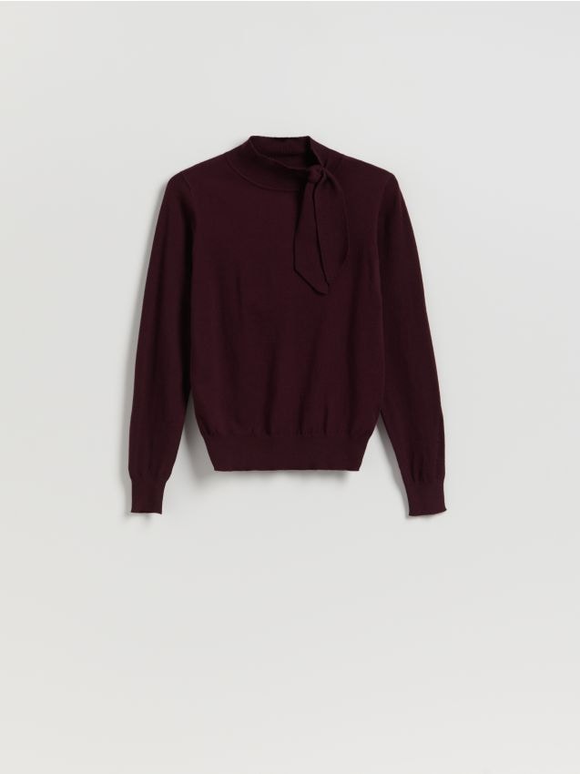 Reserved - Sweter z wiązaniem - mahoniowy