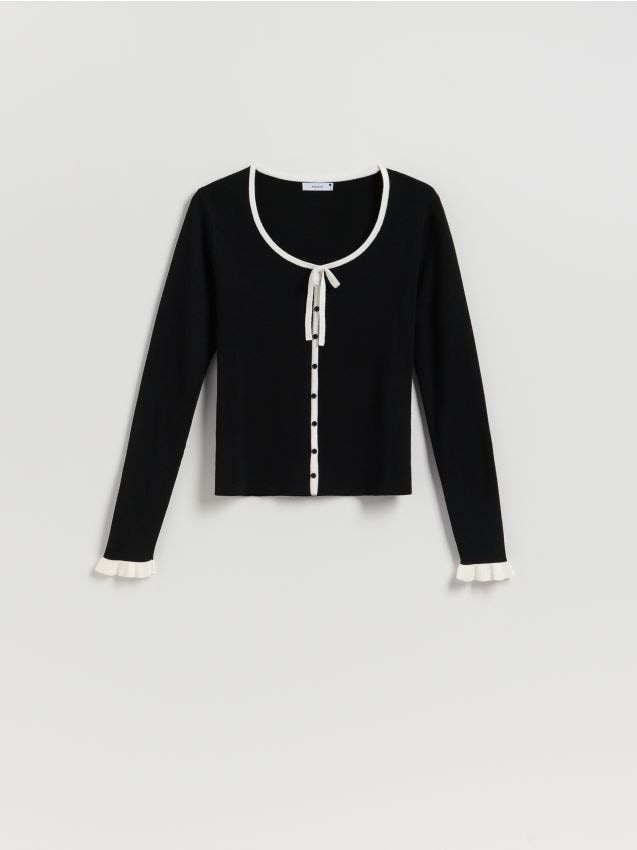 Reserved - Kardigan z ozdobnym wiązaniem - wielobarwny