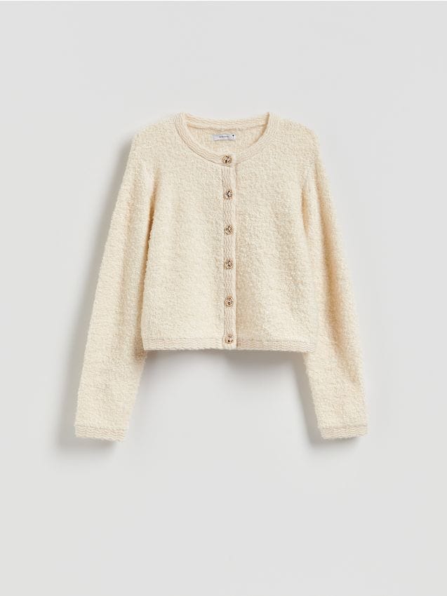 Reserved - Kardigan z dekoracyjnymi guzikami - kremowy