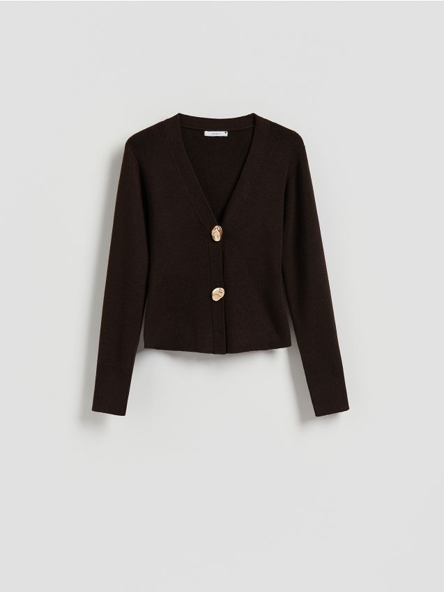 Reserved - Kardigan z dekoracyjnymi guzikami - brązowy
