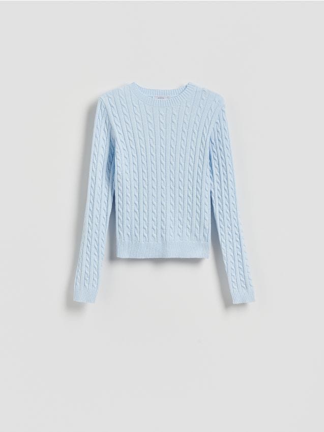 Reserved - Sweter z ozdobnym splotem - jasnoniebieski