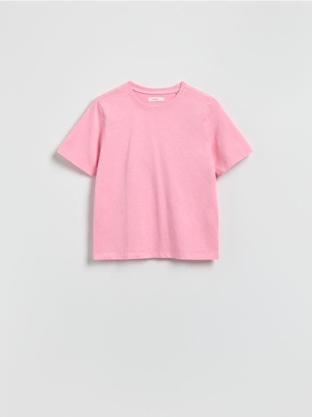 Reserved - T-shirt z efektem sprania - pastelowy róż