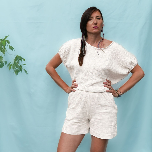 Oversizowy Top nietoperz lniany muslin