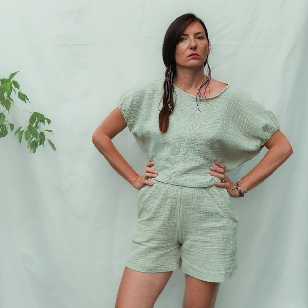 Oversizowy Top nietoperz lniany muslin