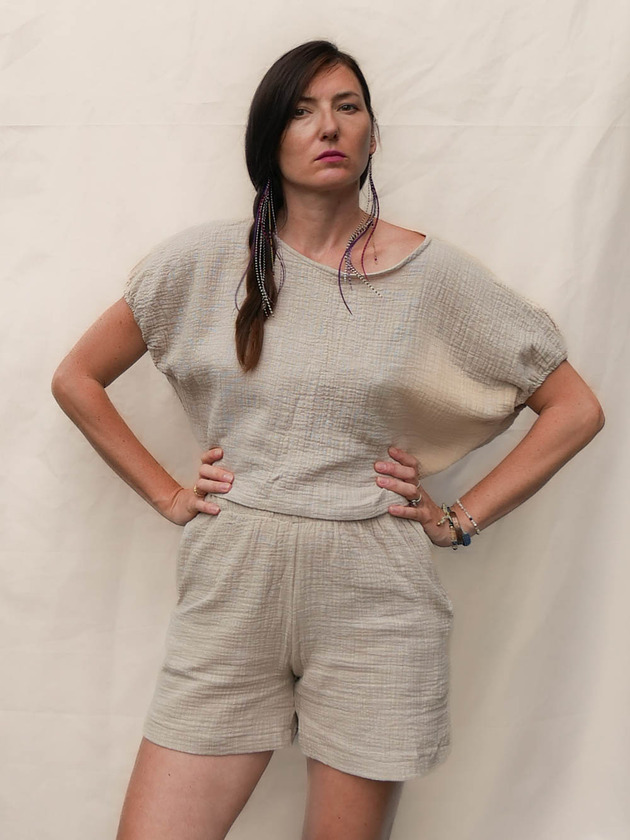 Oversizowy Top nietoperz lniany muslin
