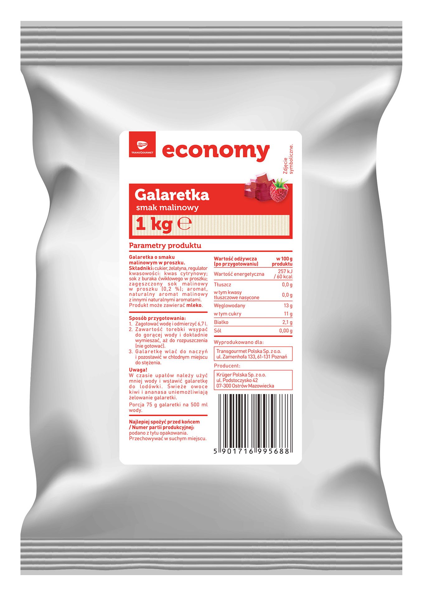 TGE Galaretka smak malinowy 1kg