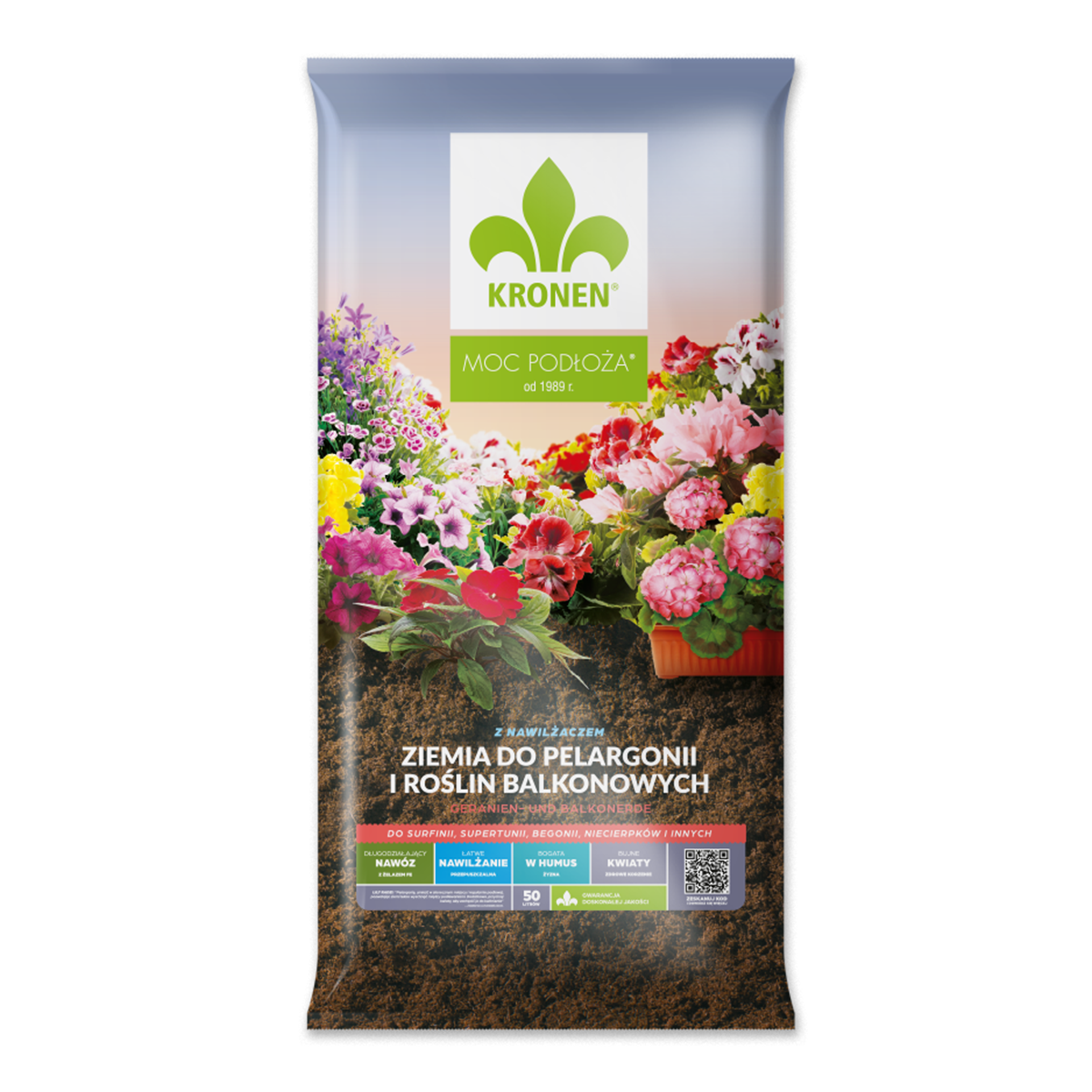 KRONEN Ziemia do pelargonii i roślin balkonowych 50L