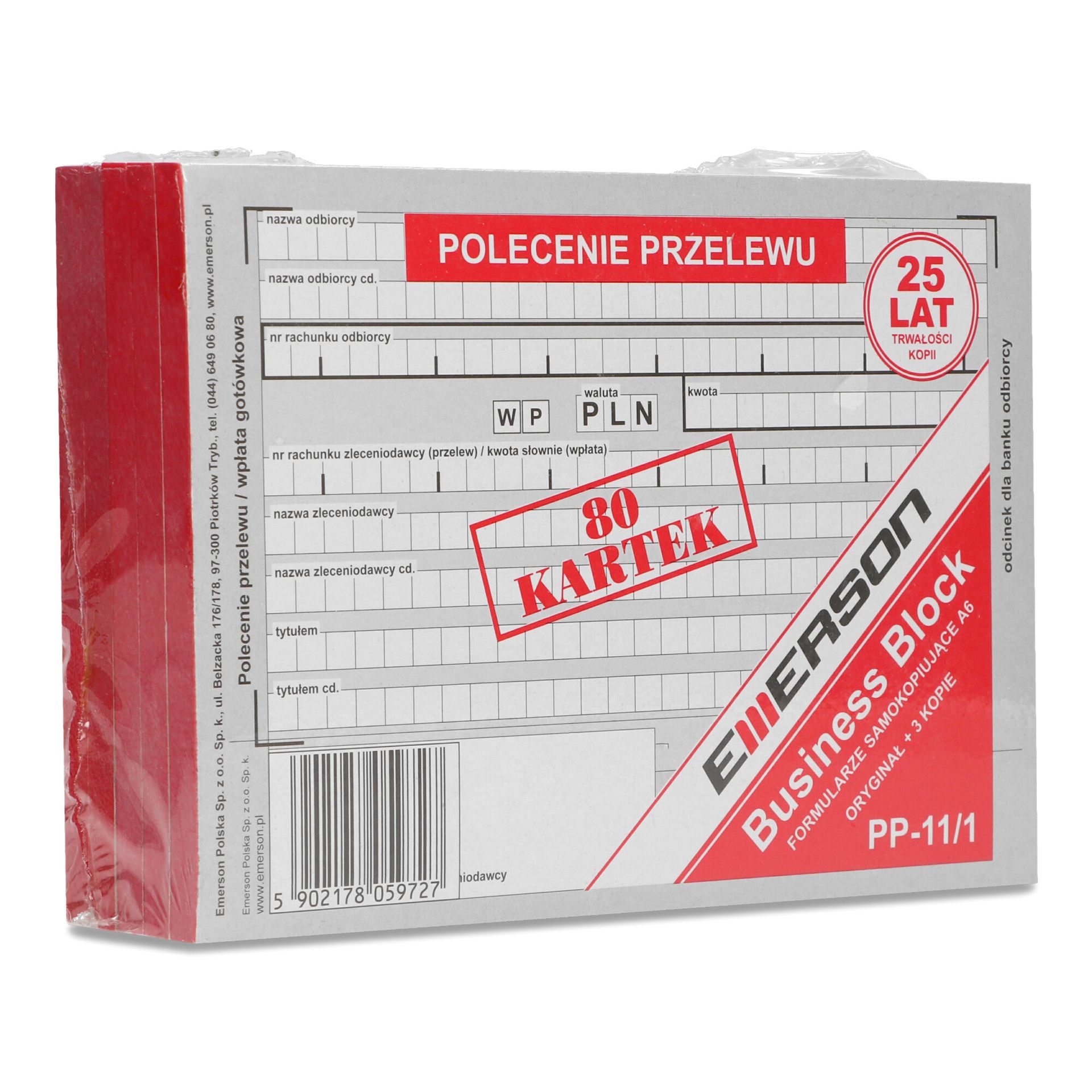 Polecenie przelewu Emerson 3 kopie, format A6, 5 bloczków x 80 kartek