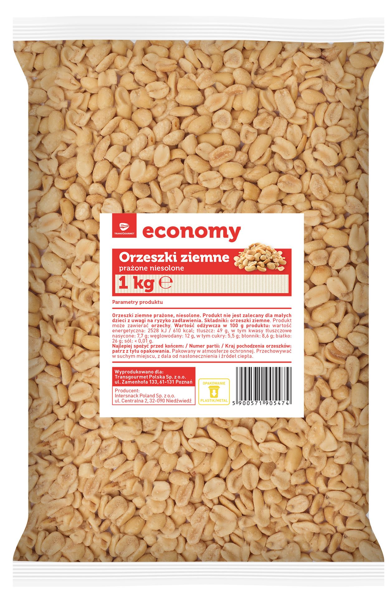TGE Orzeszki ziemne prażone, niesolone 1 kg