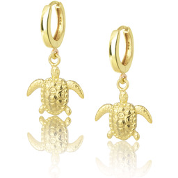 Kolczyki wiszące z żółwiem srebrne pozłacane