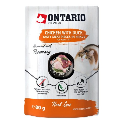 ONTARIO Herb kurczak z kaczka, ryz, rozmaryn w sosie 80g saszetka dla kota (213-3539)