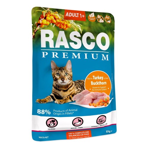 RASCO Premium indyk z szaklakiem fileciki w sosie 85g saszetka dla kota (1703-13132)