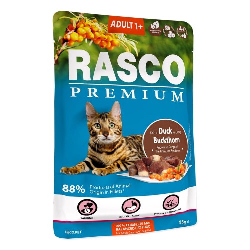 RASCO Premium kaczka z szaklakiem fileciki w sosie 85g saszetka dla kota (1703-13172)