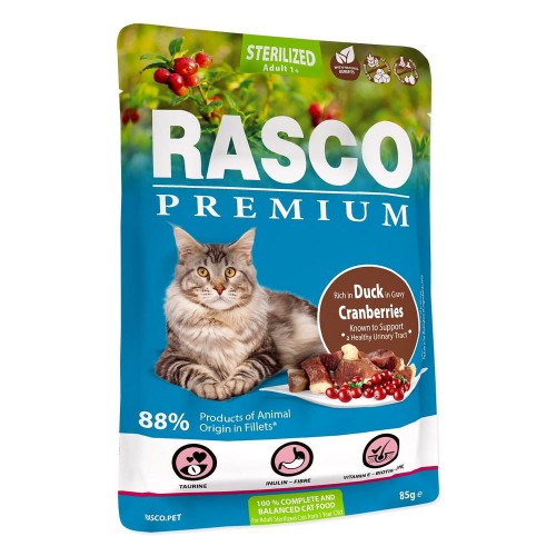 RASCO Premium kaczka z zurawina fileciki w sosie 85g saszetka dla sterylizowanego kota (1703-13372)