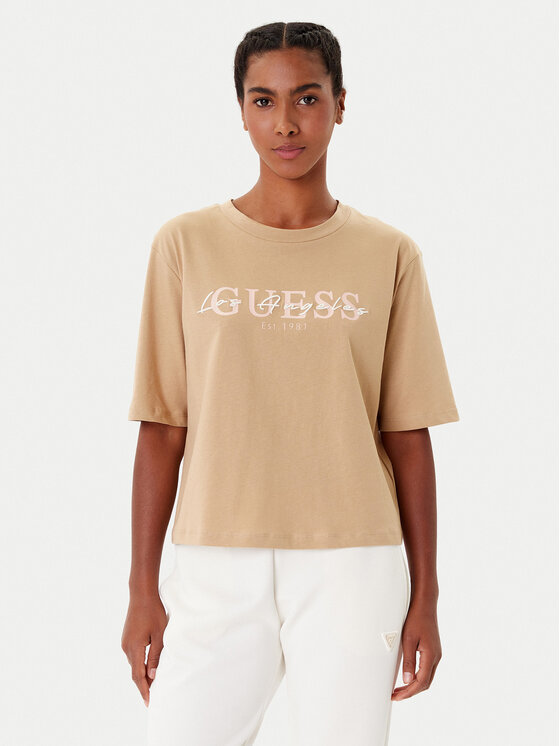 Guess T-Shirt V5YI02 I3Z14 Beżowy Boxy Fit