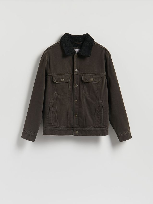 Reserved - Jeansowa kurtka sherpa - brązowy