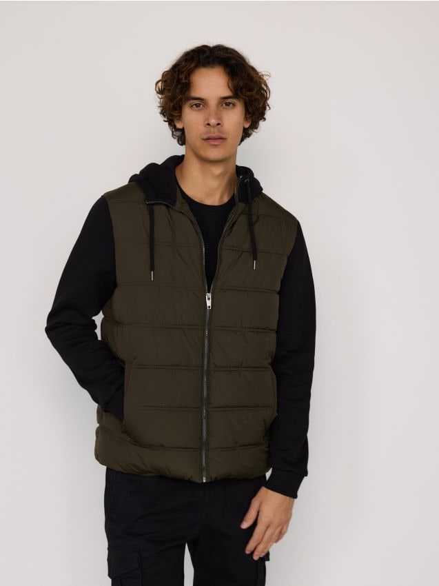 Reserved - Kurtka z dzianinowym kapturem - ciemnozielony