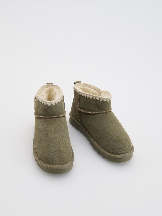 Reserved - Skórzane botki za kostkę - oliwkowy