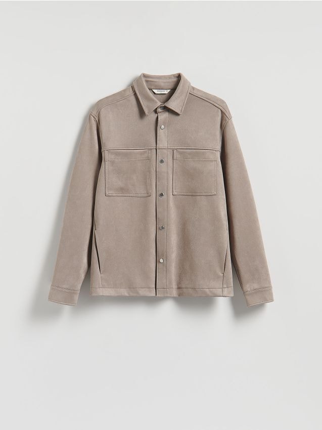 Reserved - Koszula comfort z imitacji zamszu - beżowy