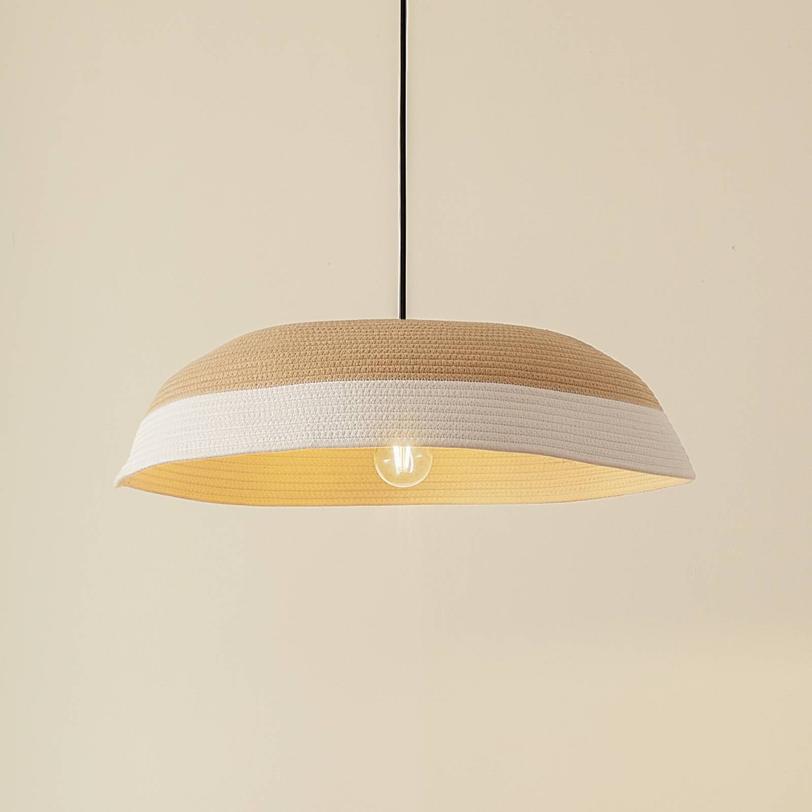 Lampa wisząca Caliva Lindby, kremowy / amber, salon / jadalnia, tkanina / materiał / jedwab, nowoczesny