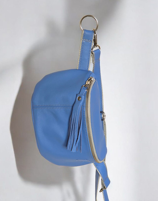 Duża lazurowa nerka damska U'POLKA, skóra naturalna