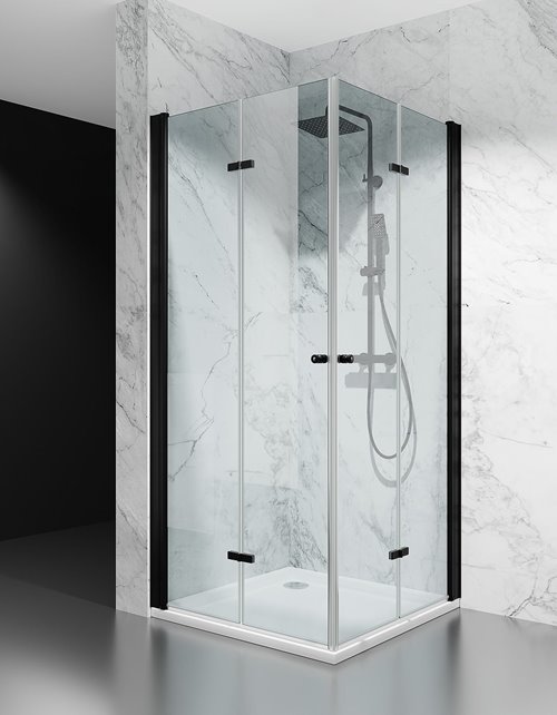 Swiss Liniger Kabina prysznicowa składana 95x95 cm szkło 6mm przeźroczyste profile czarny mat