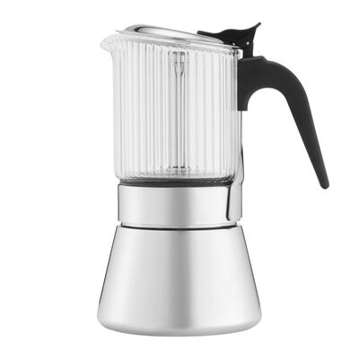 Kawiarka ze stali nierdzewnej Curly ze szklanym zbiornikiem na zaparzoną kawę 240 ml srebrny