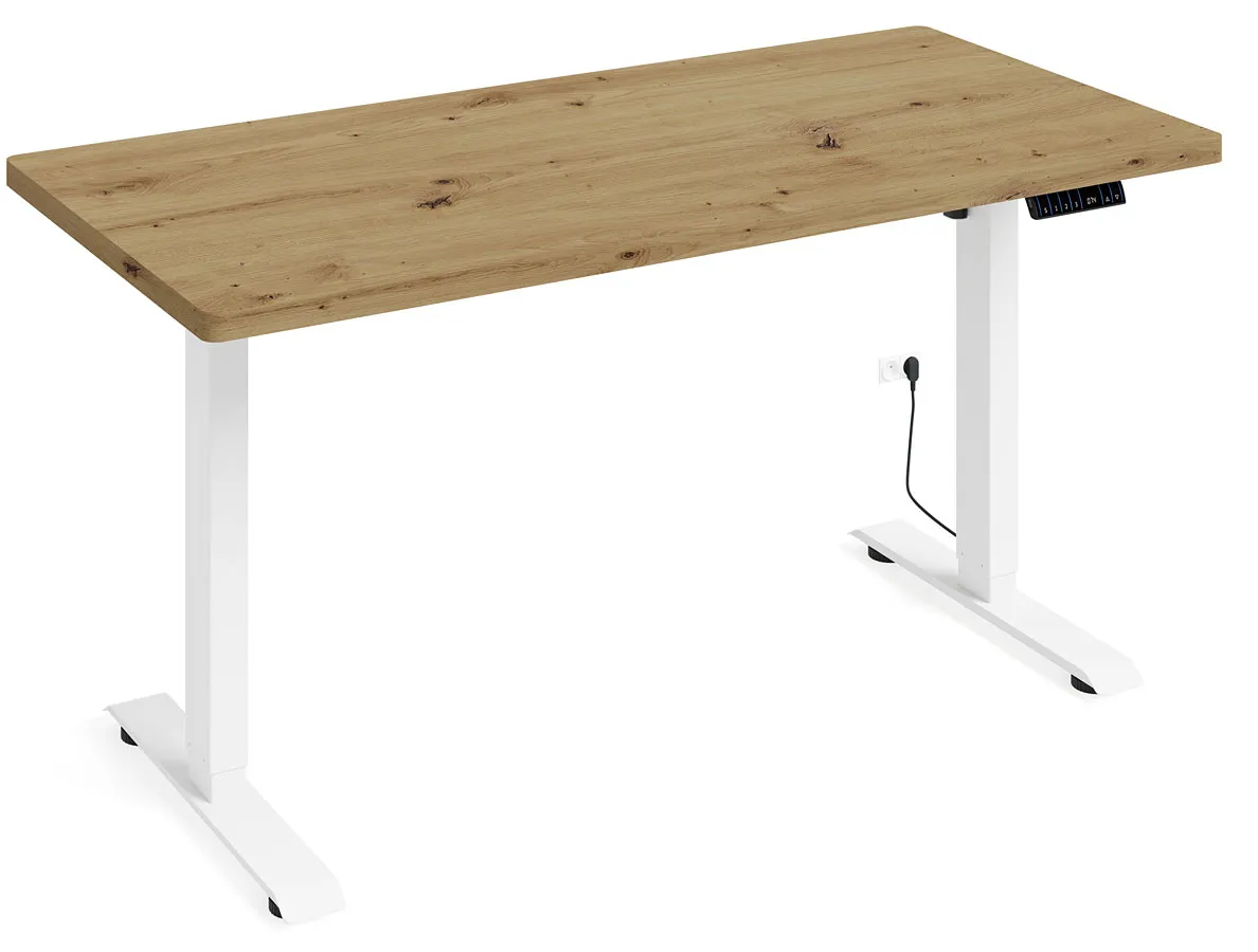 Elior Regulowane biurko dąb artisan + biały - Nue 4X