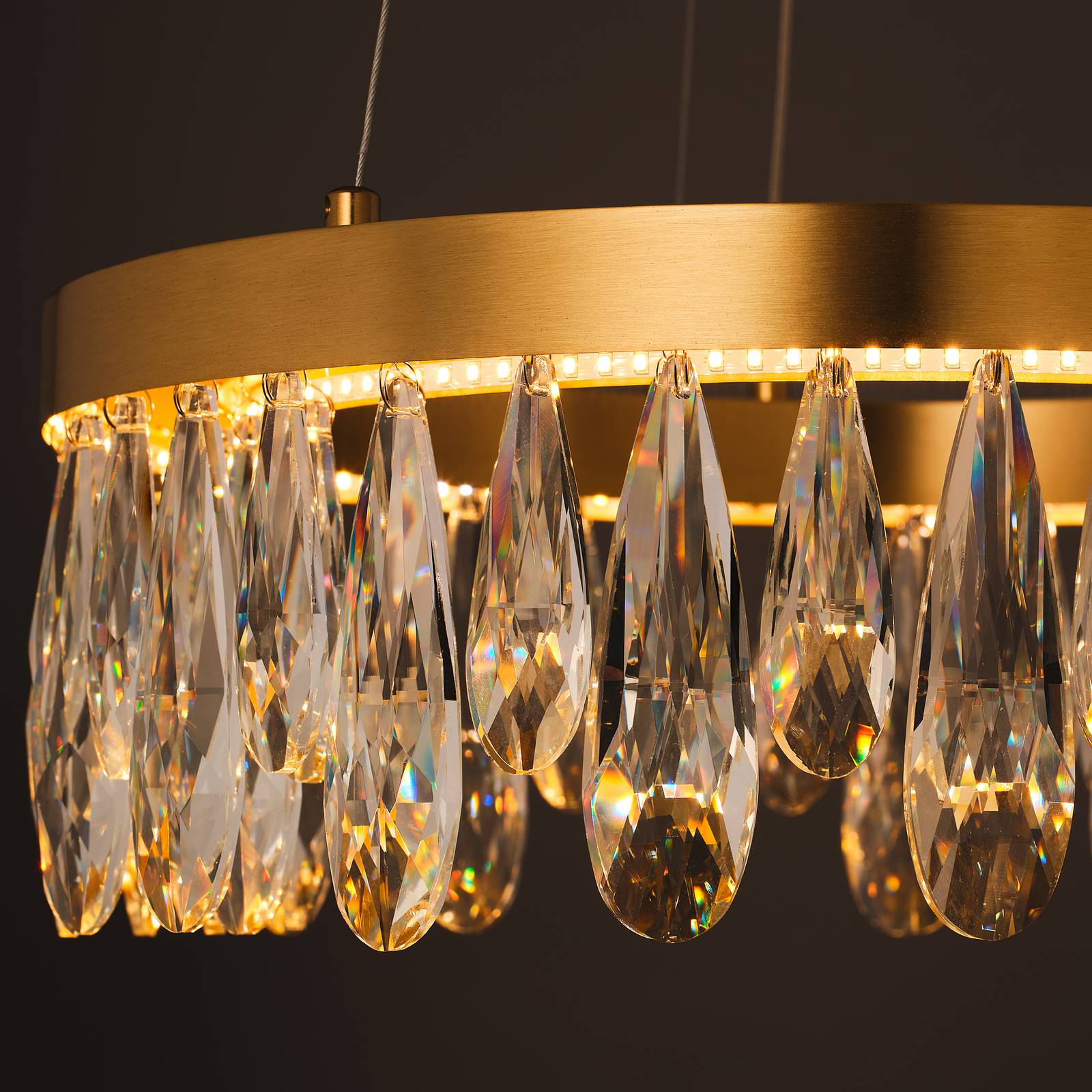Brilliant Lampa wisząca kryształowa Celestia, możliwość ściemniania, mosiężny / złoty, salon / jadalnia, metal