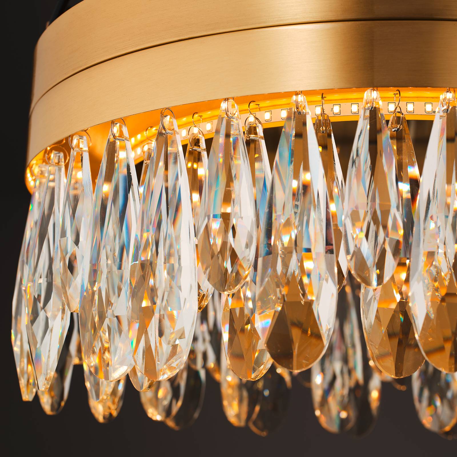 Brilliant Lampa sufitowa kryształowa Celestia, możliwość ściemniania, mosiężny / złoty, salon / jadalnia, metal