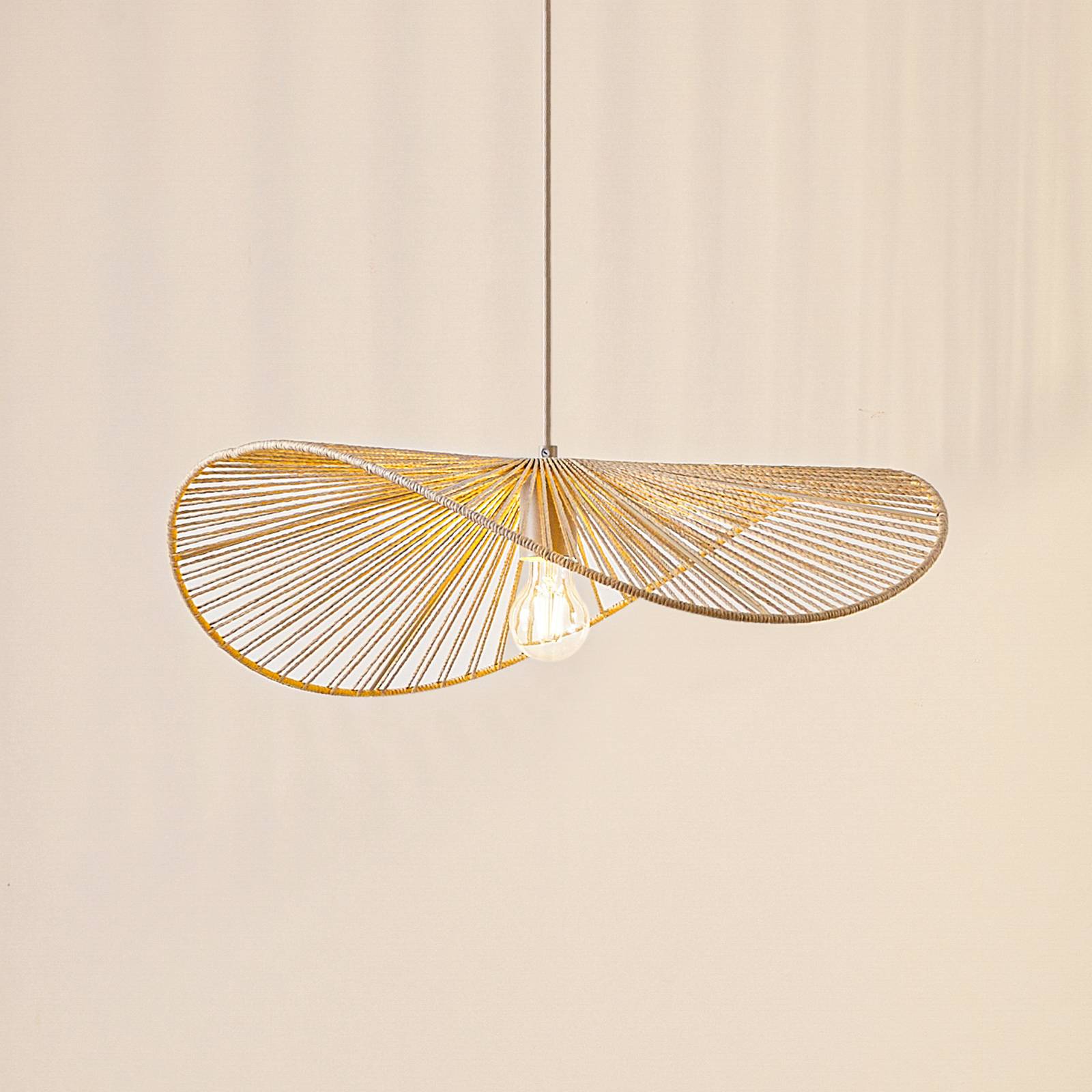 Lampa wisząca Valdorin Lindby, możliwość ściemniania, kremowy / amber, salon / jadalnia, papier / lunolit / lunopal, nowoczesny