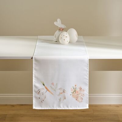 Bieżnik dekoracyjny Bunny Rabbit 35 x 180 cm zając z marchewką biały