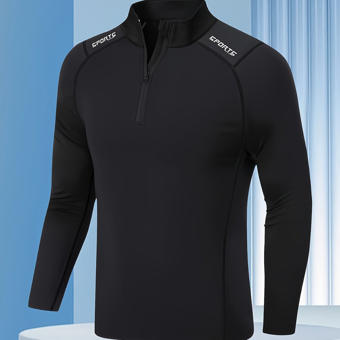 TEMU Termiczna Koszulka Męska z Długim Rękawem - Fleece'owa, Dopasowana Koszulka Sportowa na Zamek, Oddychająca i Elastyczne Mankiety do Koszykówki,