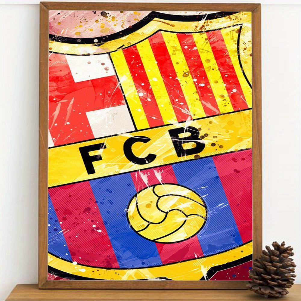 TEMU 1 szt. 11,81x15,75 cala zestaw do malowania diamentowego FC-Barcelona DIY, różne wzory okrągłe akcesoria do diamentów, bezramkowe obrazy
