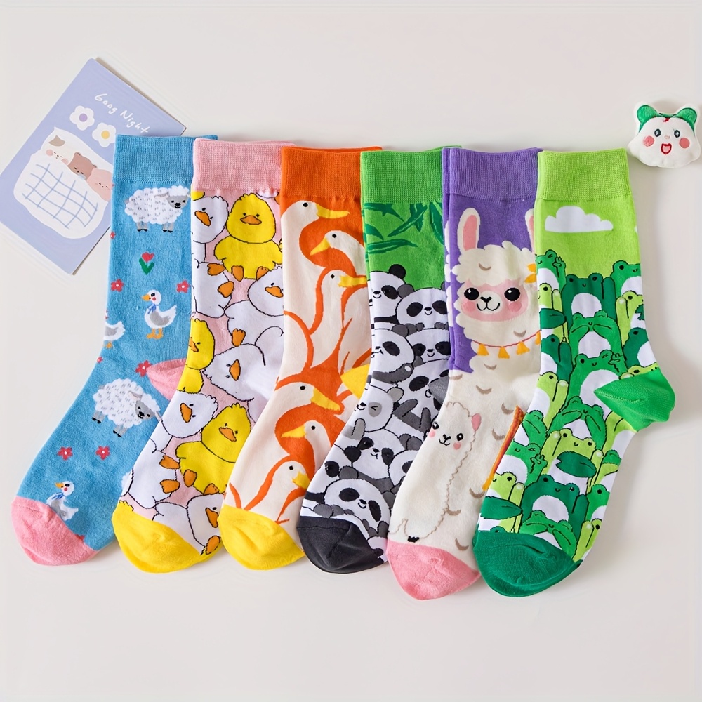 TEMU 6 Par Skarpetek Damskich z Wzorami Zwierząt - Różnorodne Urocze Wzory, Miękka i Oddychająca Tkanina, Jaskrawe Kolory do Codziennego Noszenia i