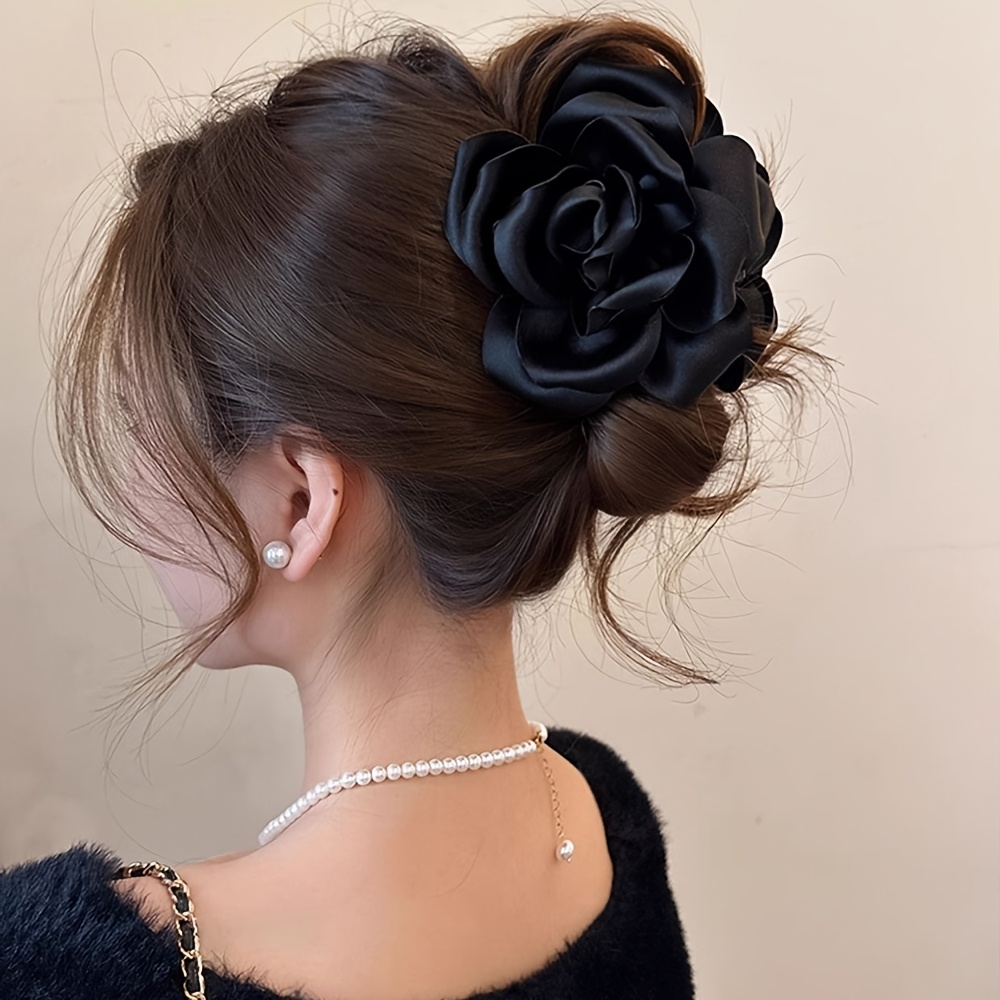 TEMU 1/2/4 szt. Francuska Satynowa 3D Róża Spinka do Włosów, Elegancki Akcesorium dla Kobiet - Klips Rekinowy