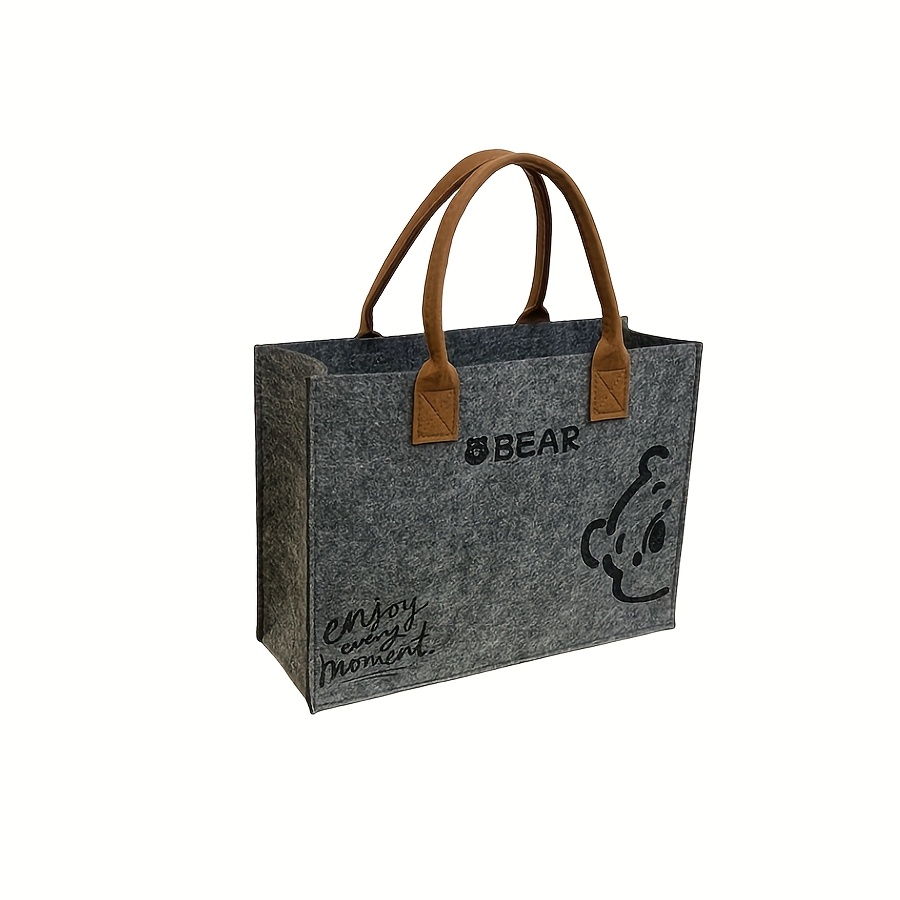 TEMU 1 szt. Torba z filcu Colorblock z nadrukiem zwierzęcym, materiałem z chemicznego włókna, stałym paskiem na ramię, bez zamka, bez podszewki -