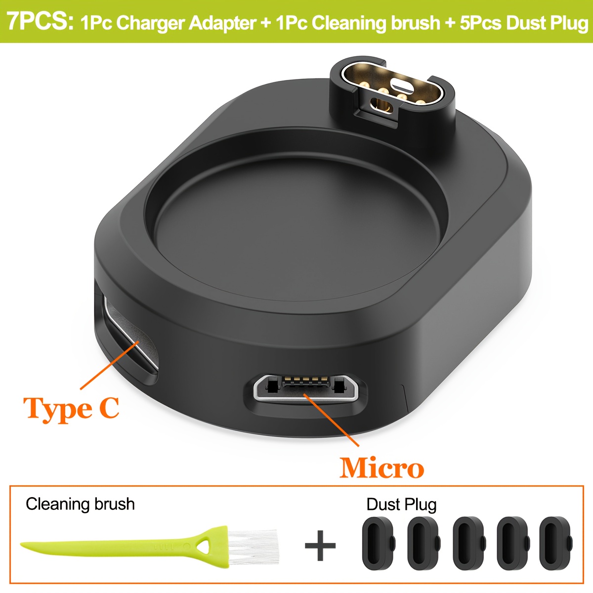 TEMU 7-częściowy Przenośny Adapter Ładowarki USB C/iOS dla Garmin Fenix 8 7 7S 7X 6 6S 6X 5 5S 5X Plus Pro, Zatyczka Przeciwpyłowa do Portu Ładowania