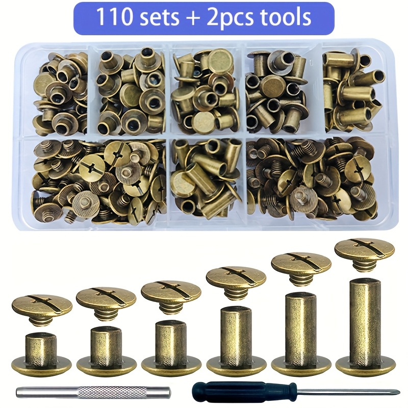 TEMU 110 Sztuk Śrubek Chicago, Metalowe I Żelazne Wiertła I Zestaw Śrubokrętów, Do DIY Skórzanej, Walizki, Dekoracji Odzieży, Naprawy, Pasku, Torby,