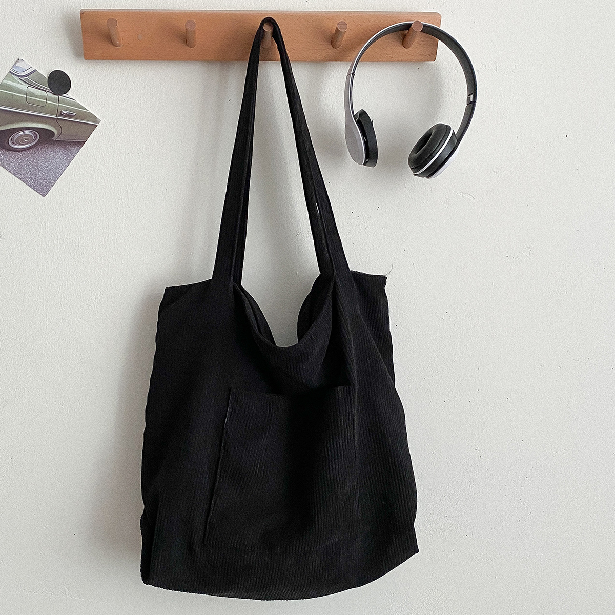 TEMU Sztruksowa torba zapinana na zamek, modna damska torba na ramię o dużej pojemności, codzienna torba na zakupy