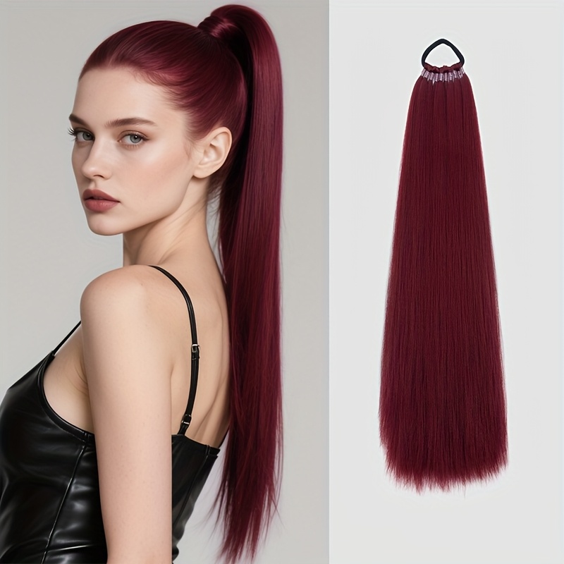 TEMU Długi, Prosty, Syntetyczny, Długawy, Z Elastyczną Paską - Odporne Na Ciepło, Miękkie Włosy Dla Kobiet, Łatwe Do Zrobienia, Styl , Idealne Na