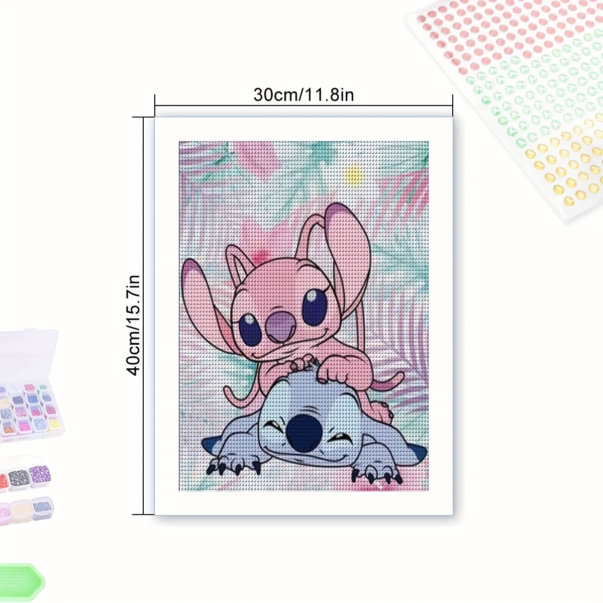 TEMU 5D DIY Kit do malowania diamentów - Projekt Stitch & Lilo Embrace, pełny okrągły wierczenie mozaiki, akrylowy dekor domu na święta i specjalne