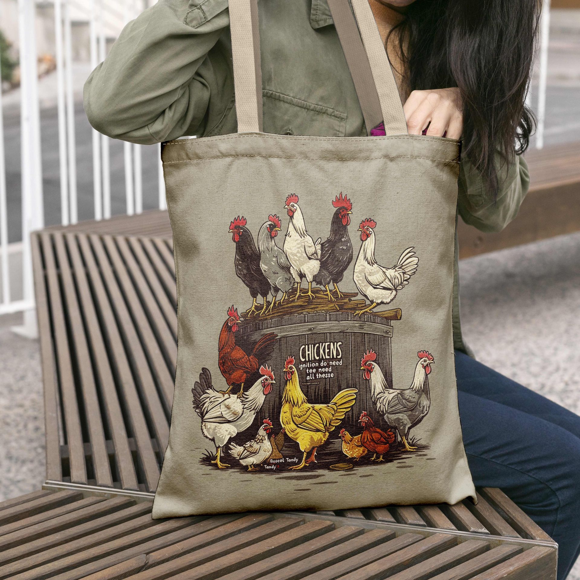 TEMU Torba na zakupy i torebka w stylu vintage, z nadrukiem kurczaka Armhouse, wielofunkcyjna, o dużej pojemności